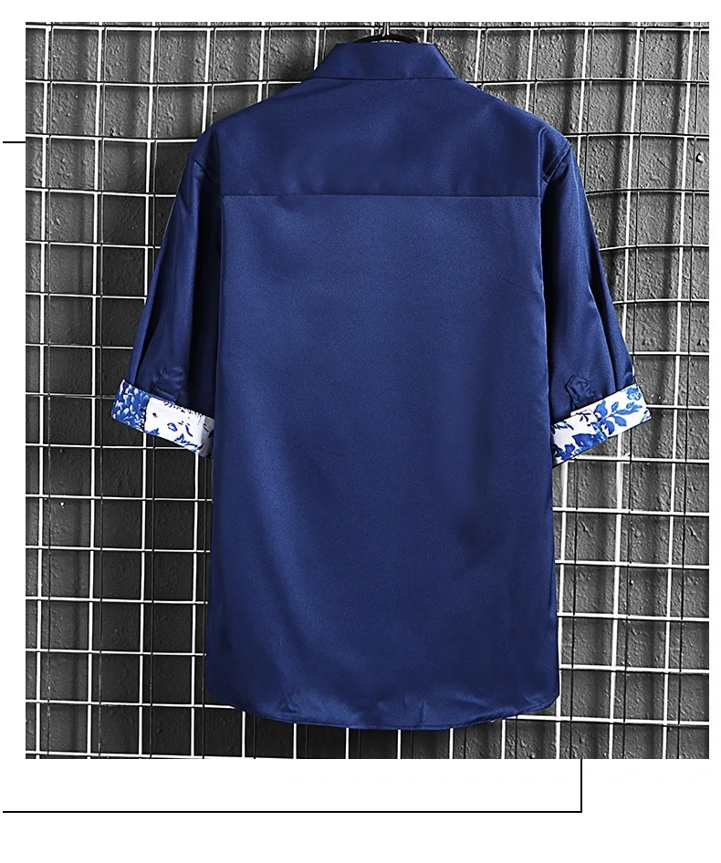 

Slim Fit Ice Silk Thin irt ort Sve Мужская верхняя одежда St Faionable Seven-Quarter Sve irt Youth Summer Trend