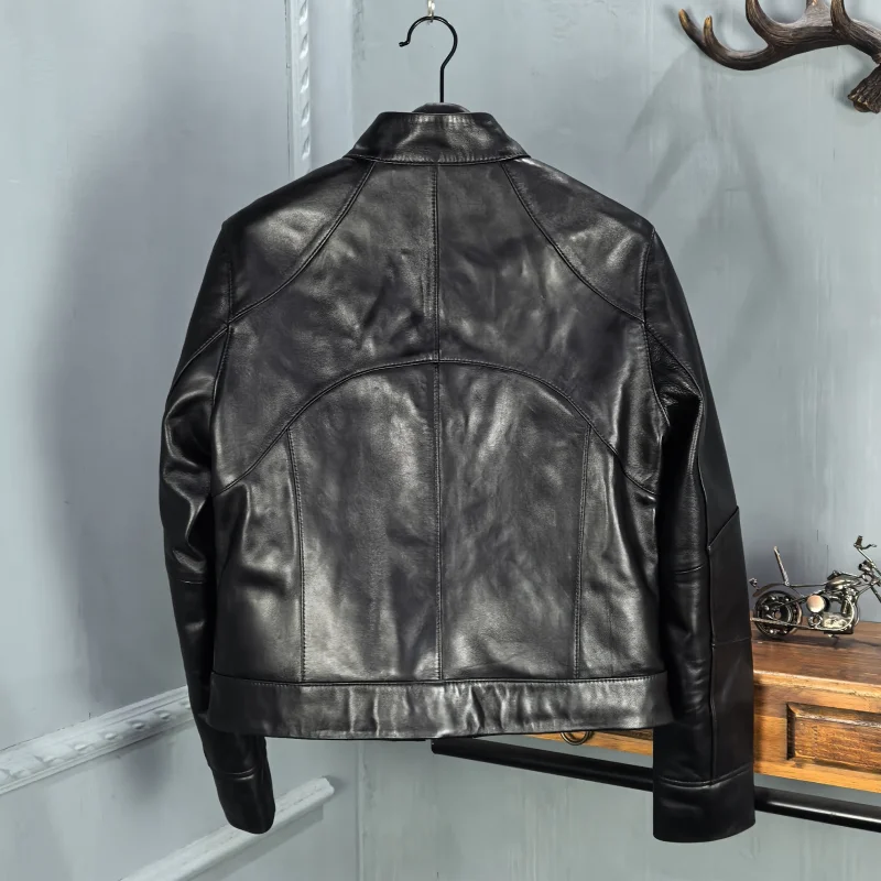 Faionable Slim Fit Motorrad Ort Jaet Damen Leder Eapenfell Mantel Stehkragen Reißverschluss Pendeln Sle 2025, Au...