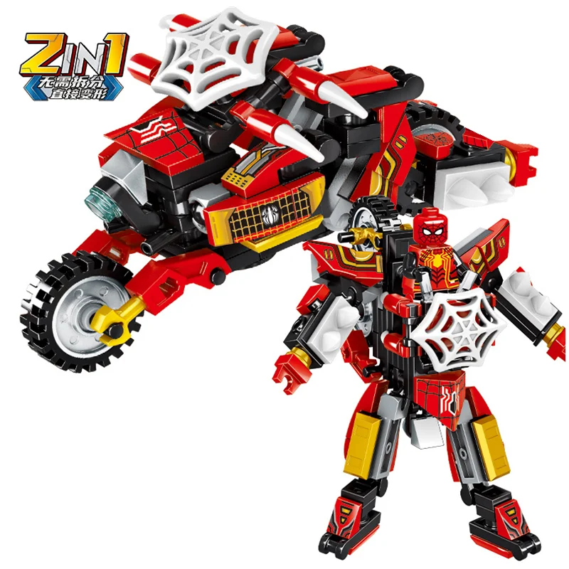 Superheroes 2 In 1 Marvel Movie Avengers Clan Transforming Mecha Motorcycle Model Building Blocks Bricks Classic Kids Toys Gifts