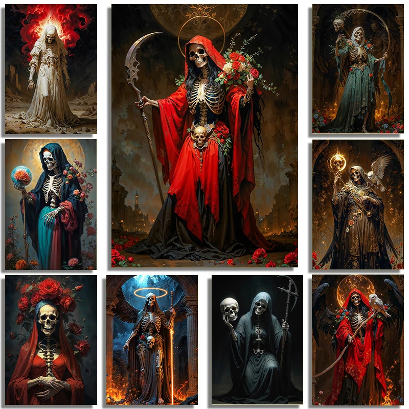 Dark Wind Horror Aesthetics Gorgeous Death Skull Art Poster  Canvas Printing Living Room Bedroom Home Wall Decoration Paintin