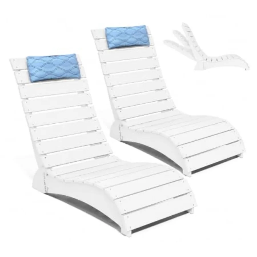 Pool lounge chairs set of 2, HDPE material, gray color, adjustable design with headrest for outdoor use