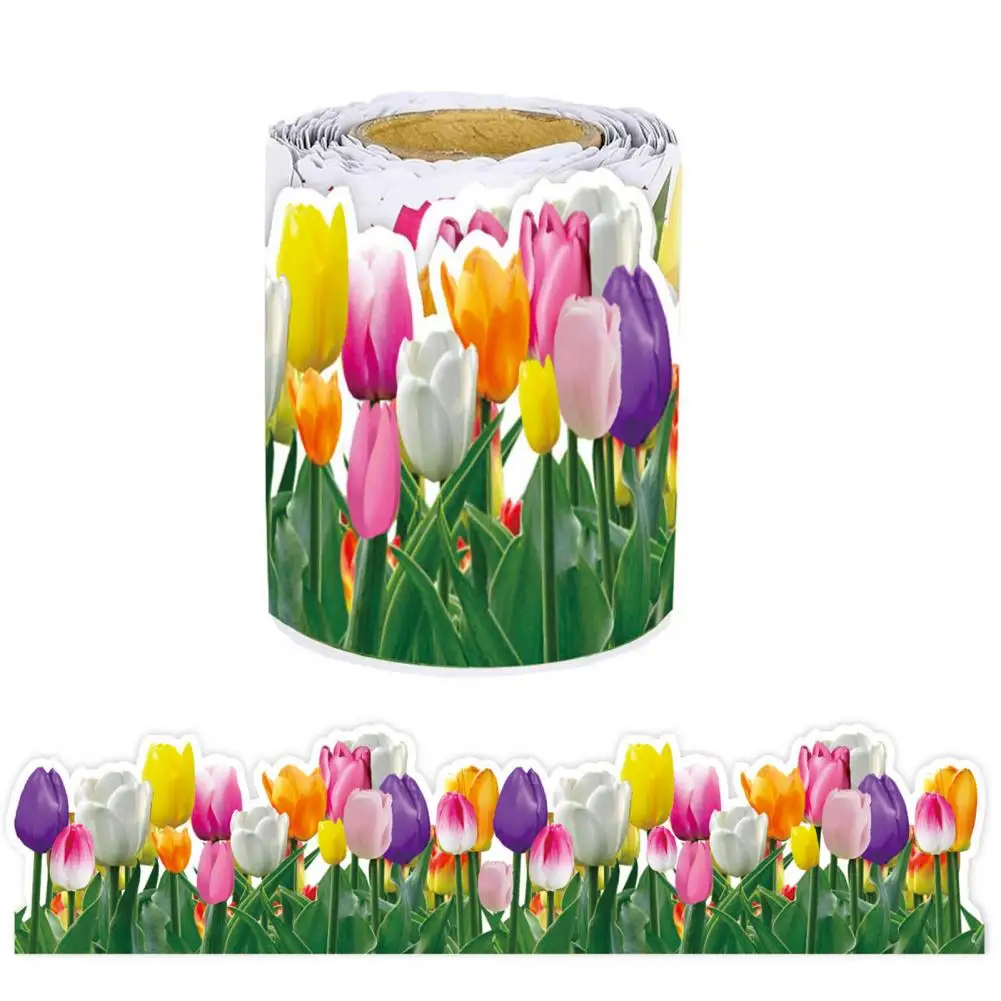 1 Roll Paper Roll Tulip Flower Pattern Coated Paper Clear Pattern Easy to Apply Paper Party Decoration