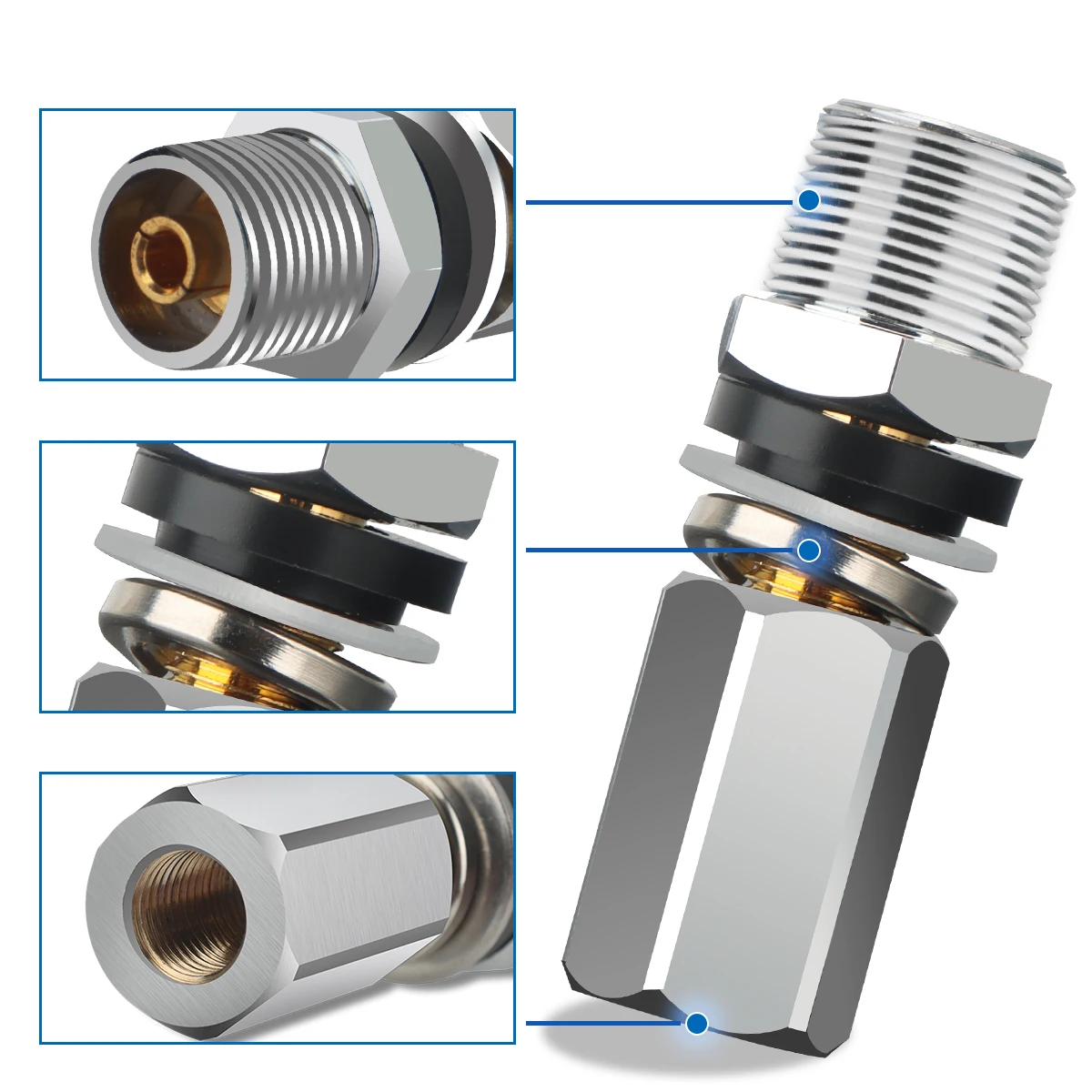 Heavy Duty CB Antenna Stud Mount Adapter with SO-239 connector For Installing 3/8 x 24 Threaded CB Ham Radio Antenna
