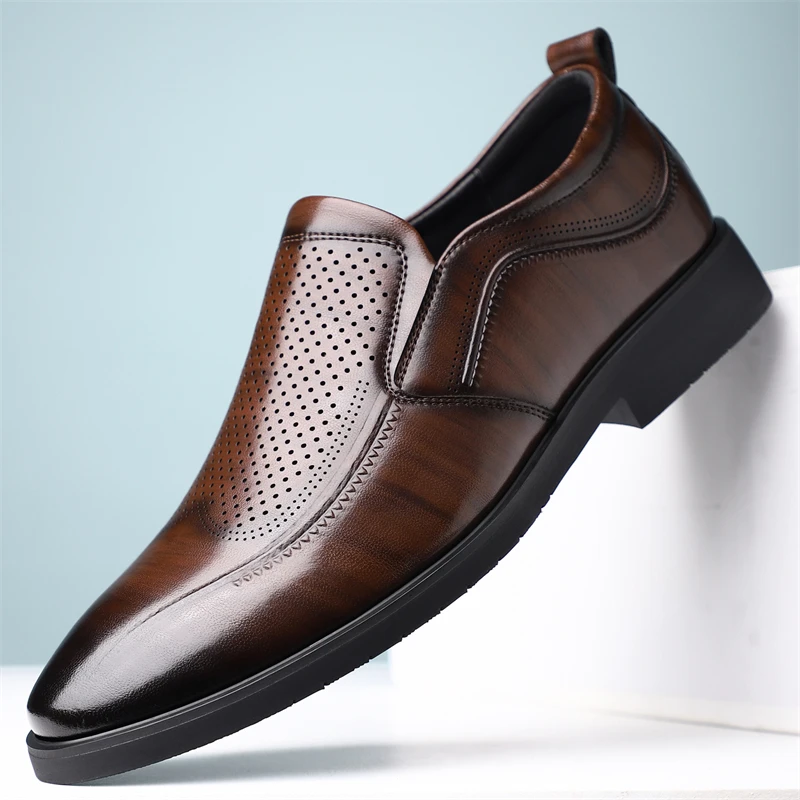 

Men's Summer Breathable Comfortable Loafers British Business Formal Derby Shoes Hollow out Design Leather Shoes for Men-SJ2501-1