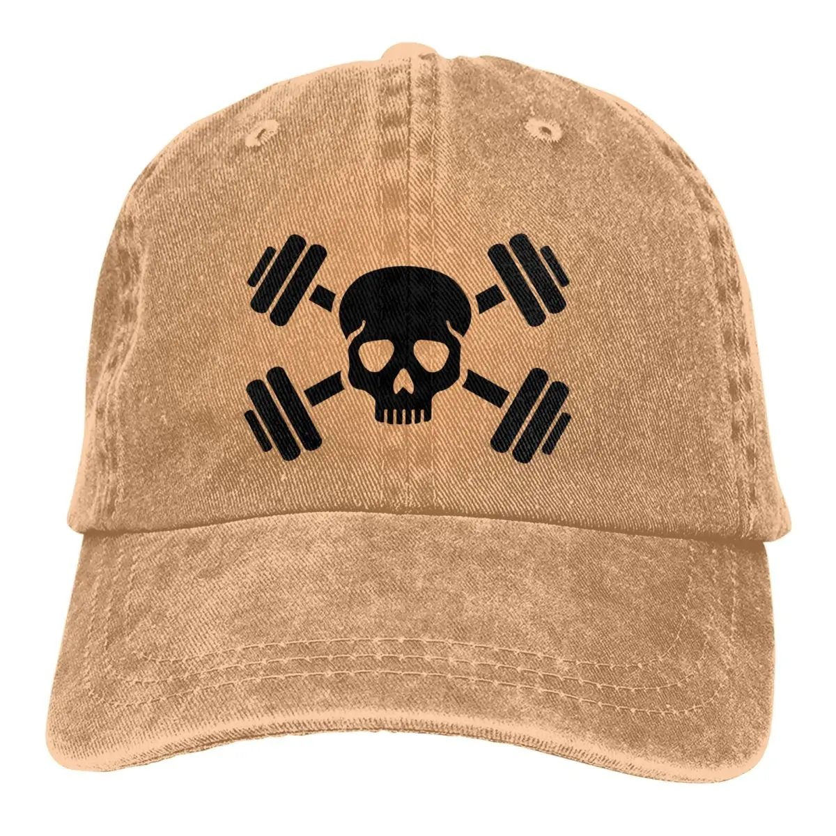 Washed Men's Baseball Cap Crossed Barbells Skull Trucker Snapback Caps Dad Hat Bodybuilding Fitness Golf Hats