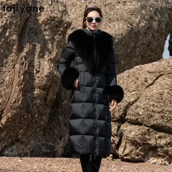 Tajiyane 95% White Duck Down Jackets for Women 2023 Luxury Fox Fur Collar Long Down Coats Thickened Parkas Slim Puffer Jacket