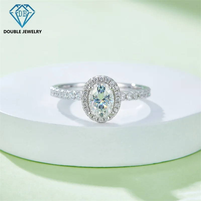 

Double Jewelry Oval Moissanite Diamond Rings for Women S925 Sterling Silver Plated 18k White Gold Promise Ring for couple