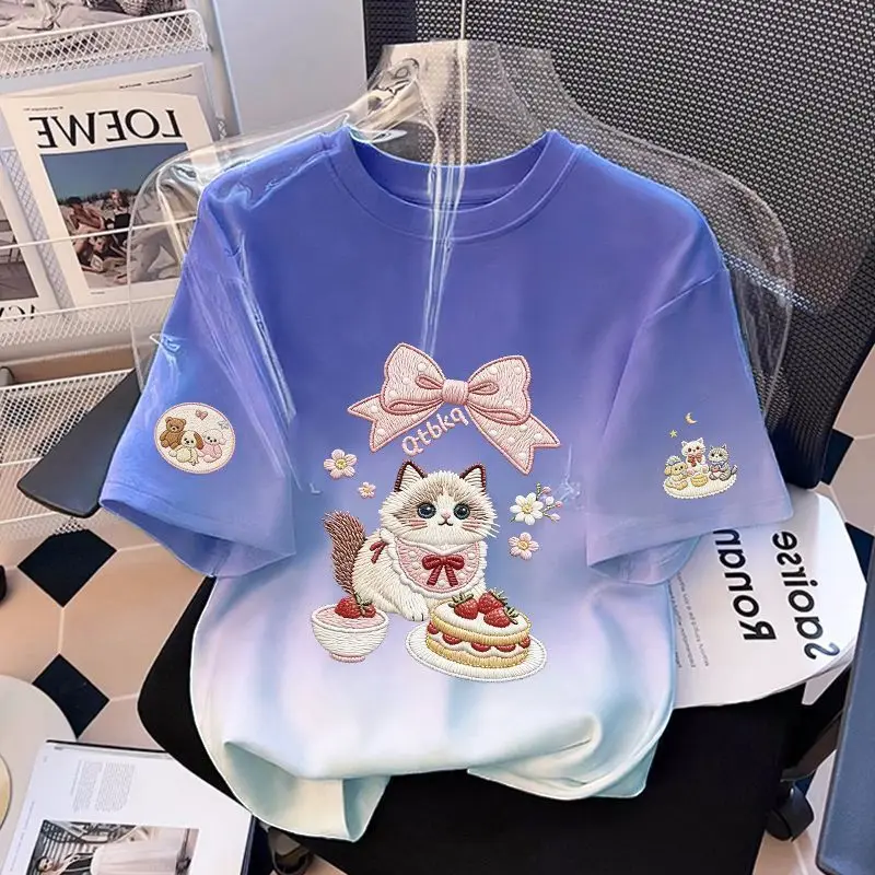 New boys and girls cotton short-sleeved T-shirt summer middle-aged children's gradual change tie-dye printing half-sleeved top