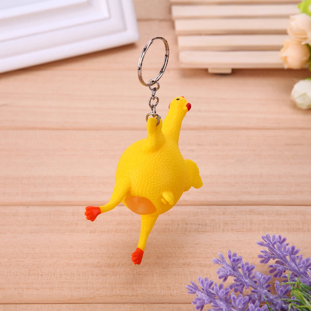 Giocattolo scherzo scherzo di pollo in PVC Portachiavi portatile con pollo da spremere Decompressione morbida elastica leggera per regalo di festa per bambini
