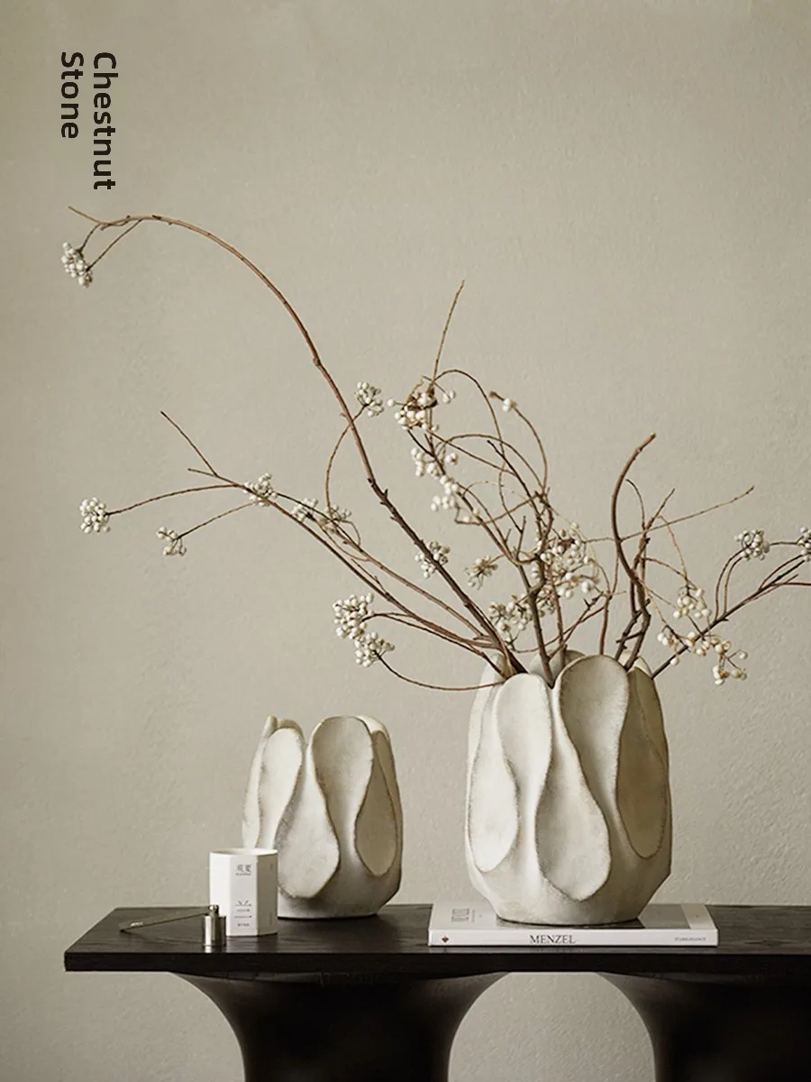 Modern Minimalist Wind Irregular Ceramic Flower Vase Pecan Stone Entrance Living Room Decorative Tabletop Flower Holder Home ...