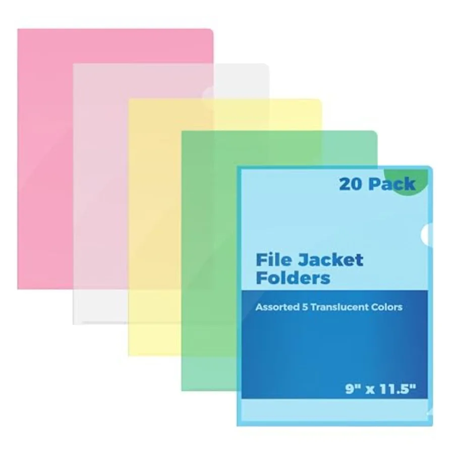 

Poly Project Pockets, Plastic File Jacket Sleeves for Letter Size Paper, Assorted 5 Translucent Colors, Project Folder File Jac