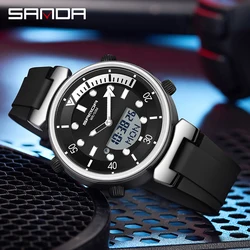 SANDA New Men Watches Fashion Sport Super Cool Quartz LED Digital Watch 50M Waterproof Wristwatch Men's Military Army Clock Male