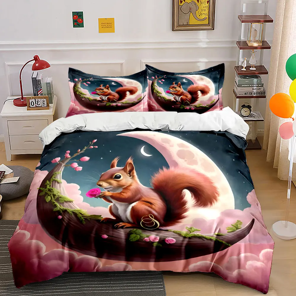 Squirrel Moonlit Fantasy Art Set Exquisite three-piece bedding set gift for kids and adults