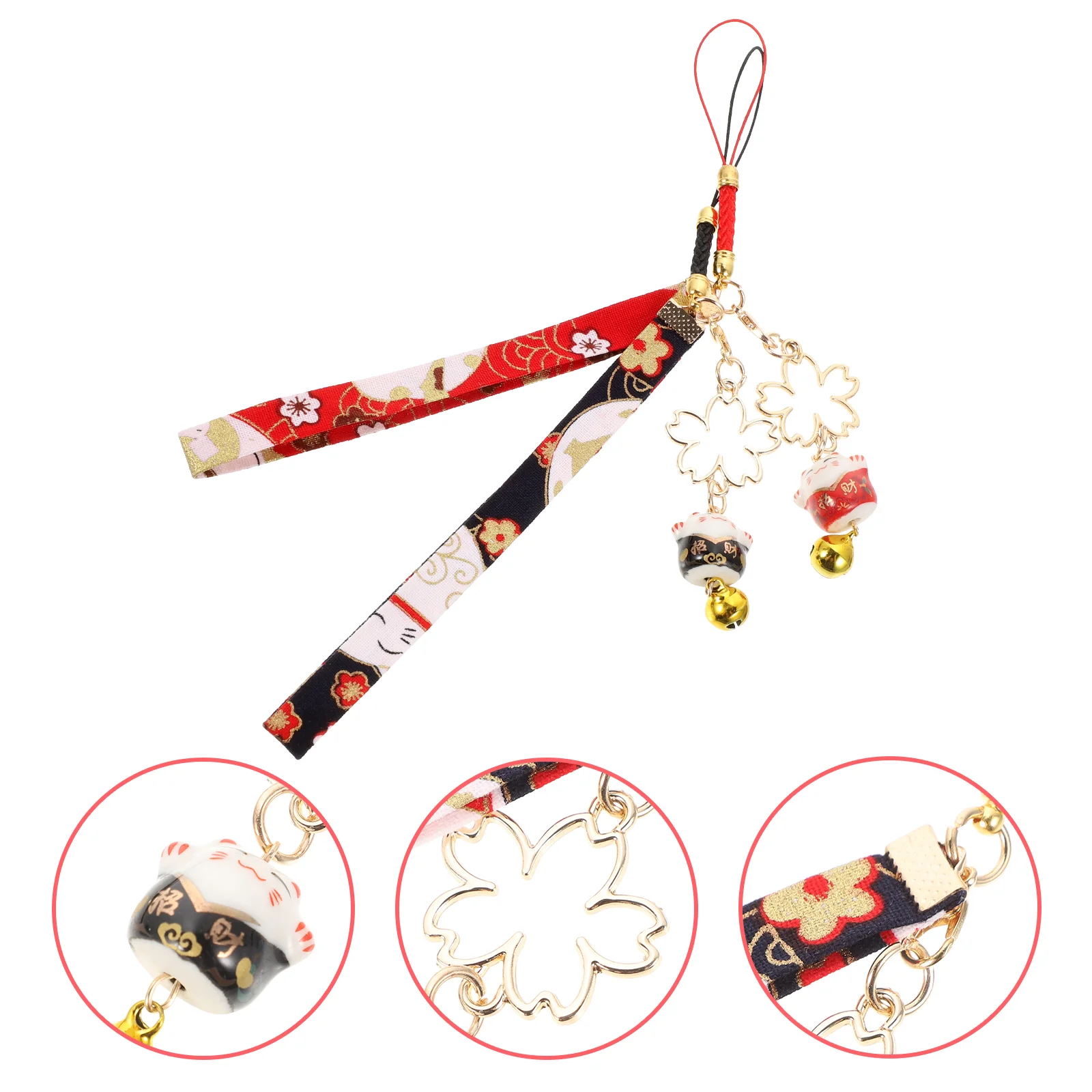 

2 Pcs Cat Charm Phone Strap Lucky Cat Pendant Key Lanyard Ceramic Bell Mobile Phone Hanging Accessory Phone Decor Fortune Charm
