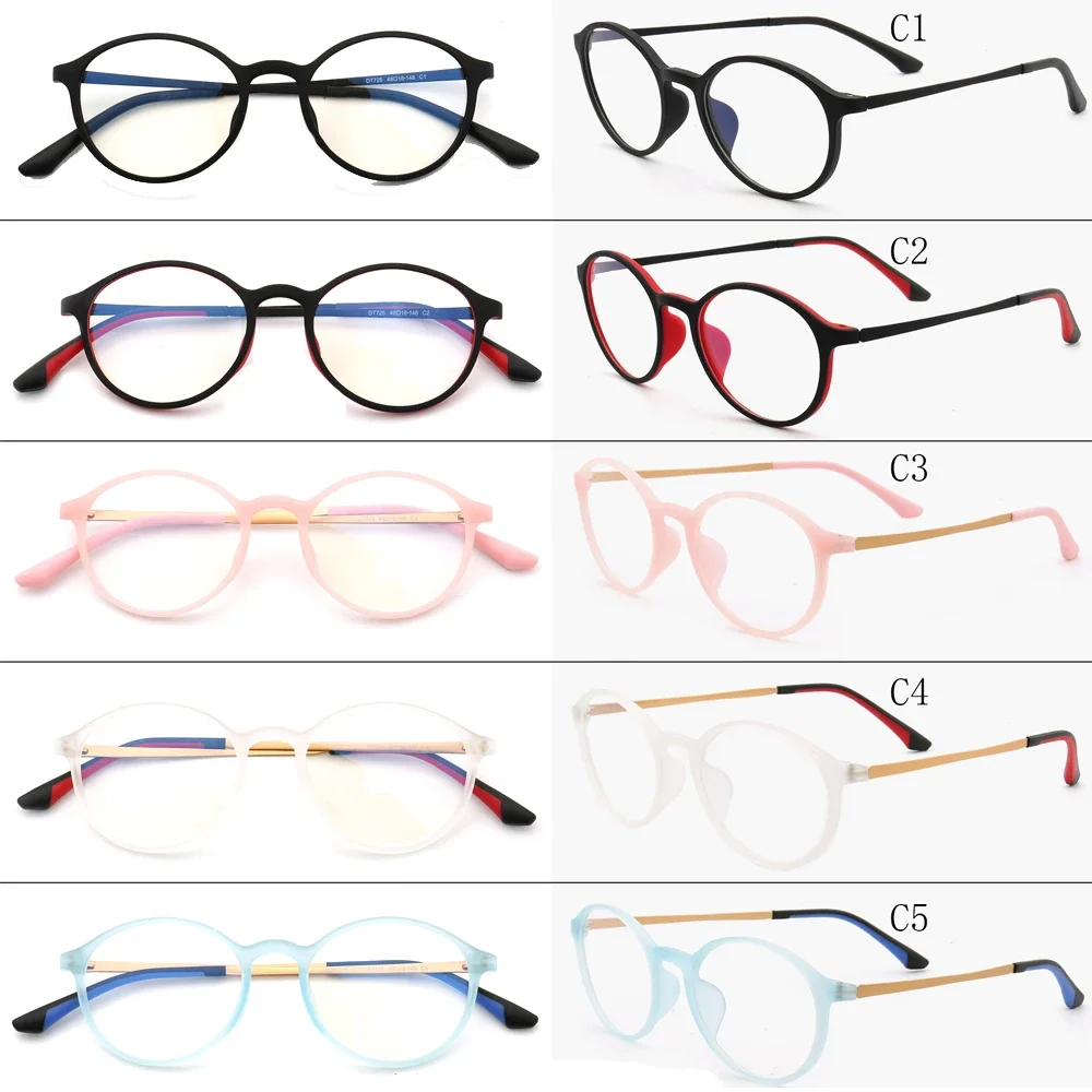 Round Full-Rim TR Men Women Optical Eyewear Two Toned  Business Fashion Retro Lightweight Eyeglasses Frames Black Red  Blue Pink