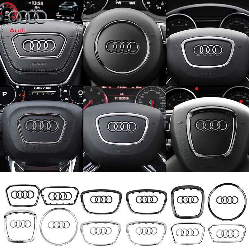 Car Steering Wheel Center Emblem Logo Sticker For AUDI Trim Frame Badge Decor Ring Cover Auto Accessories Q5 Q3 Q7 A3 A4 A6 S3