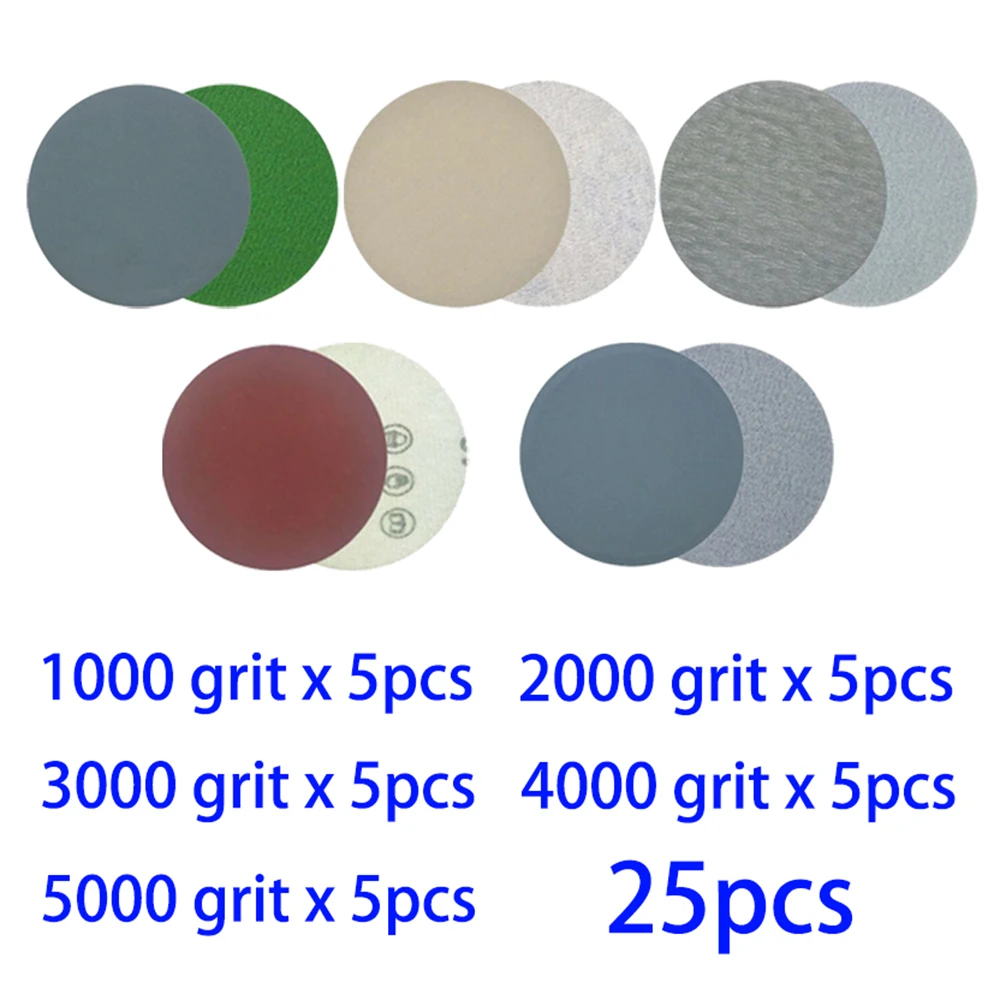 25pcs 2-Inch Wet/Dry Sandpaper 1000 3000 4000 5000Grit Sand Paper Sanding Discs Silicon Carbide Waterproof Abrasive Paper