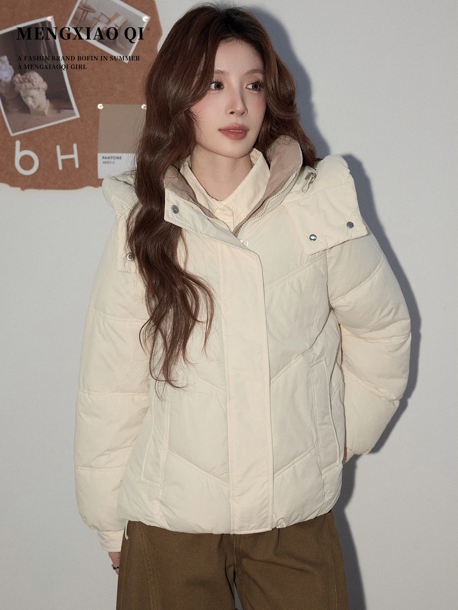 

Теплая женская демисезонная куртка с капюшоном на молнии, повседневная, из хлопка, бренд Mong Xiaoqi