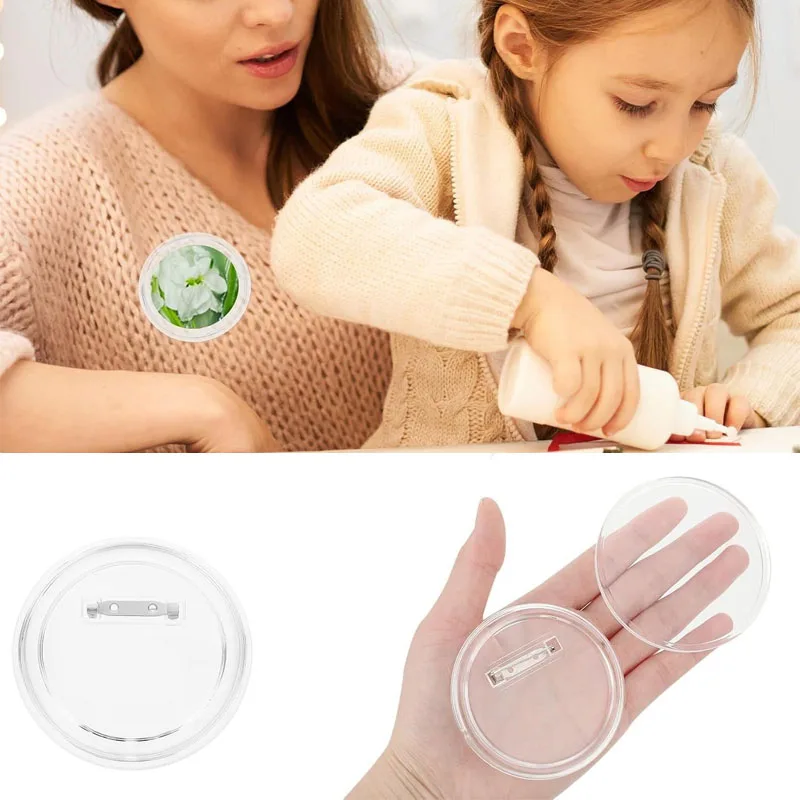 DIY Transparente Acryl-Anstecknadeln Blanko-Abzeichen-Set für Bastelarbeiten, Büro- und Schulbedarf, Gestalten Sie individuelle Pins zu Hause