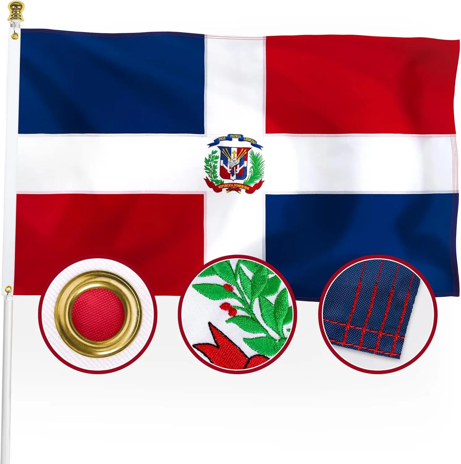 Flagnshow 100% Noly Embroider Dominican Republic Flag