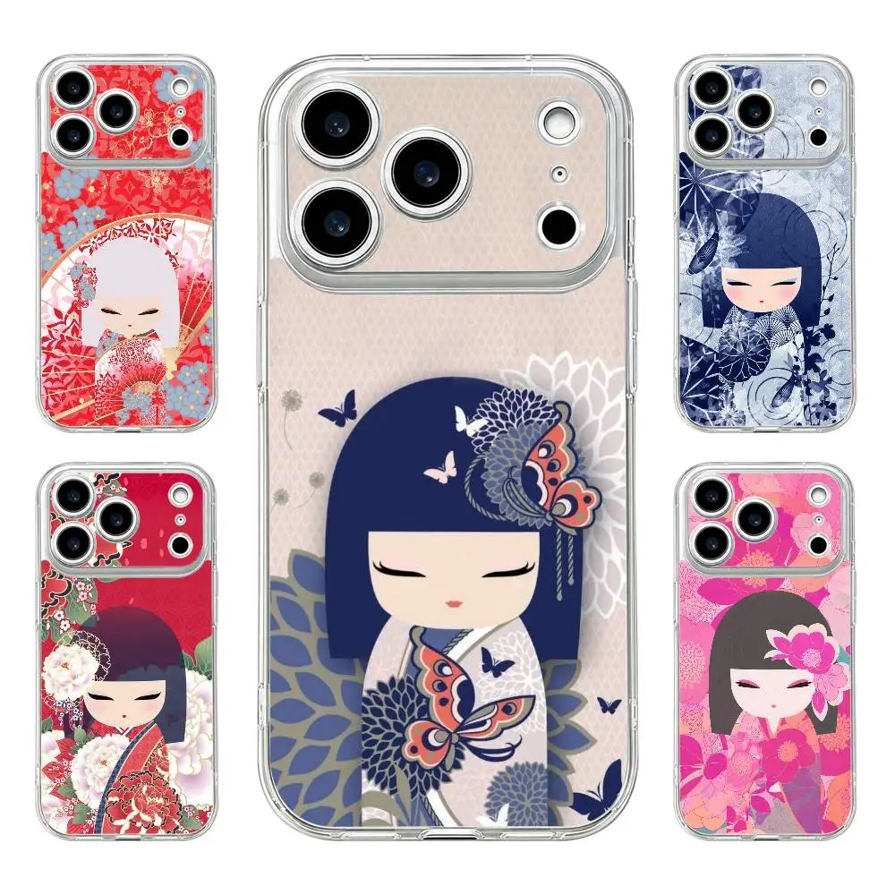 Kokeshi Doll Kimono Girl  Ultra Thin Clear TPU Case For iPhone 17 ProMax 17 Air 15 14 13 11 12 16 Pro Plus Mini