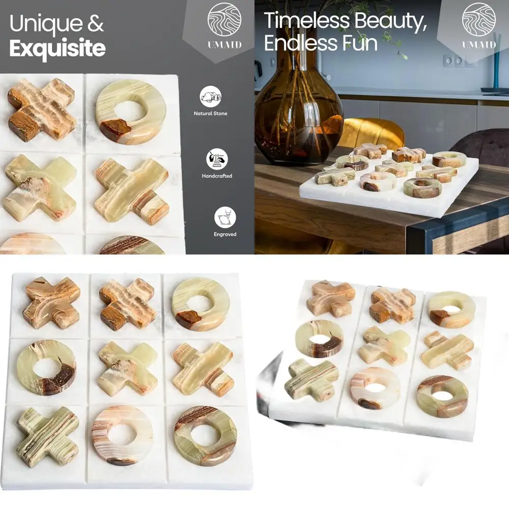 

Elegant 10 Onyx Tic Tac Toe Set, Handcrafted Marble Board with Velvet Case, Unique Gift for Game Enthusiasts