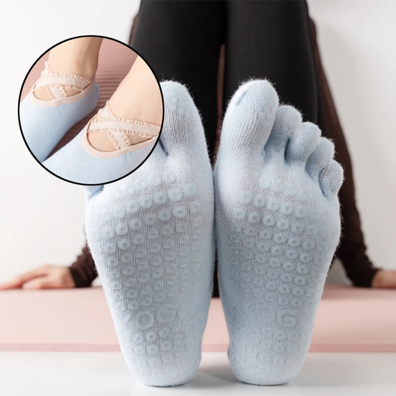 Women Five Toe Yoga Socks Non-Slip Bandage Ballet Dance Backless Sock Fitness Exercise Pilates Sport Ladies Socks Gym Slippers