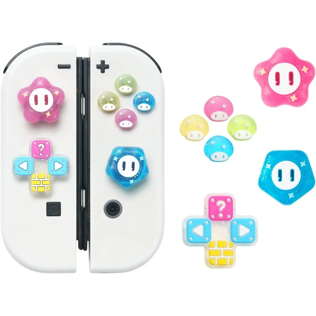 ABXY Buttons Sticker Joystick Cover Caps, Cross D-Pad Button Caps Silicone Thumb Grips Set Compatible with Nintendo Switch/OLED