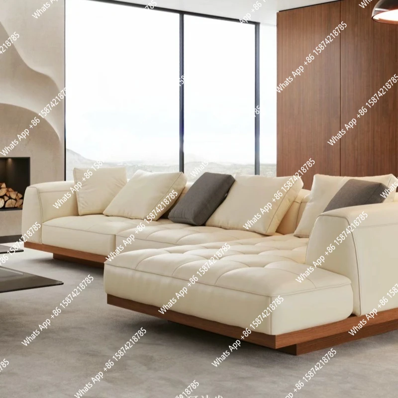 Italian light luxury large flat floor apartment designer post-modern corner concubine solid wood bottom sofa