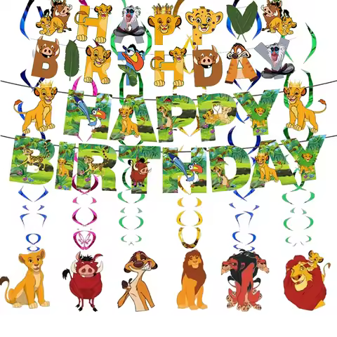 Lion King Simba Birthday Party Decorations Banner with Hanging Swirl Streamer Kids Teenagers Boys B-day Photo Prop Pennant Idea