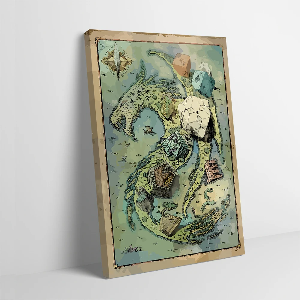 Póster de mapa de fantasía de dragón, pintura en lienzo impresa personalizable para imágenes, arte de pared, decoración Interior, artículos de decoración del hogar para habitación