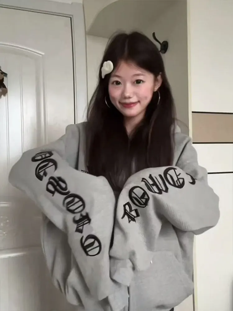 سترة نسائية بغطاء للرأس بسحاب متقاطع من American High Street سترة نسائية لربيع وخريف قوطي فضفاضة مفتوحة متعددة الاستخدامات ملابس خارجية غير رسمية عصرية