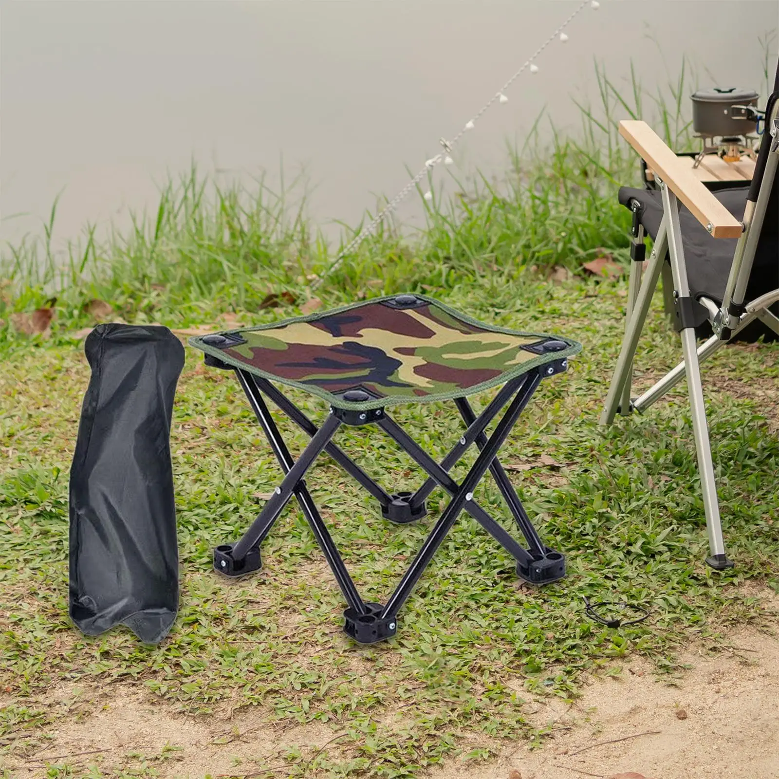 Folding Camping Stool Portable Footrest Outdoor Stool Lounge Fishing Seat