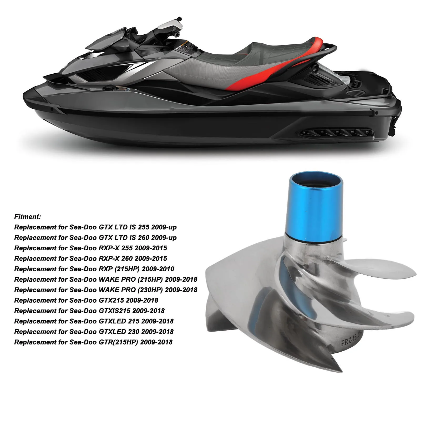 Impeler 4 Bilah 159mm PRZ‑B4‑15/21A Pengganti untuk Sea‑Doo RXP‑X 260 2009 hingga 2015