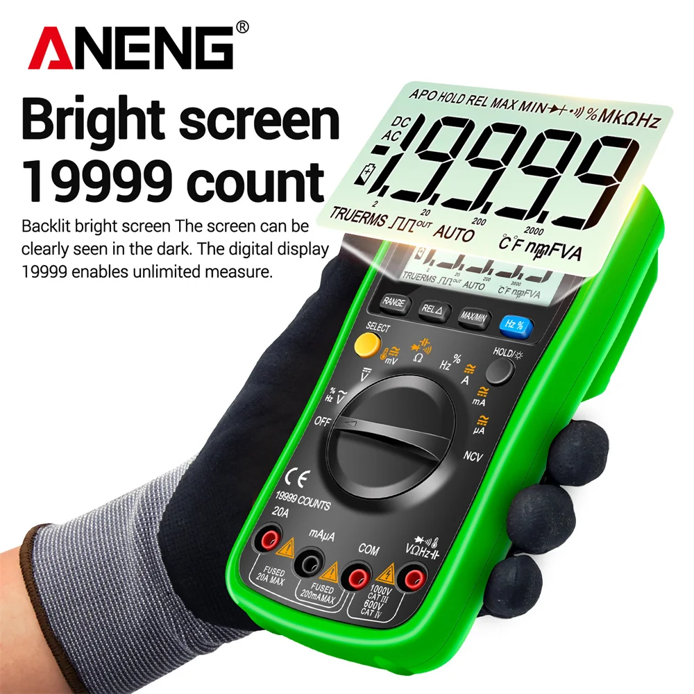 ANENG-Multimètre numérique AN870, testeur de transistor True Rms, voltmètre de puzzles professionnels, 19999 points