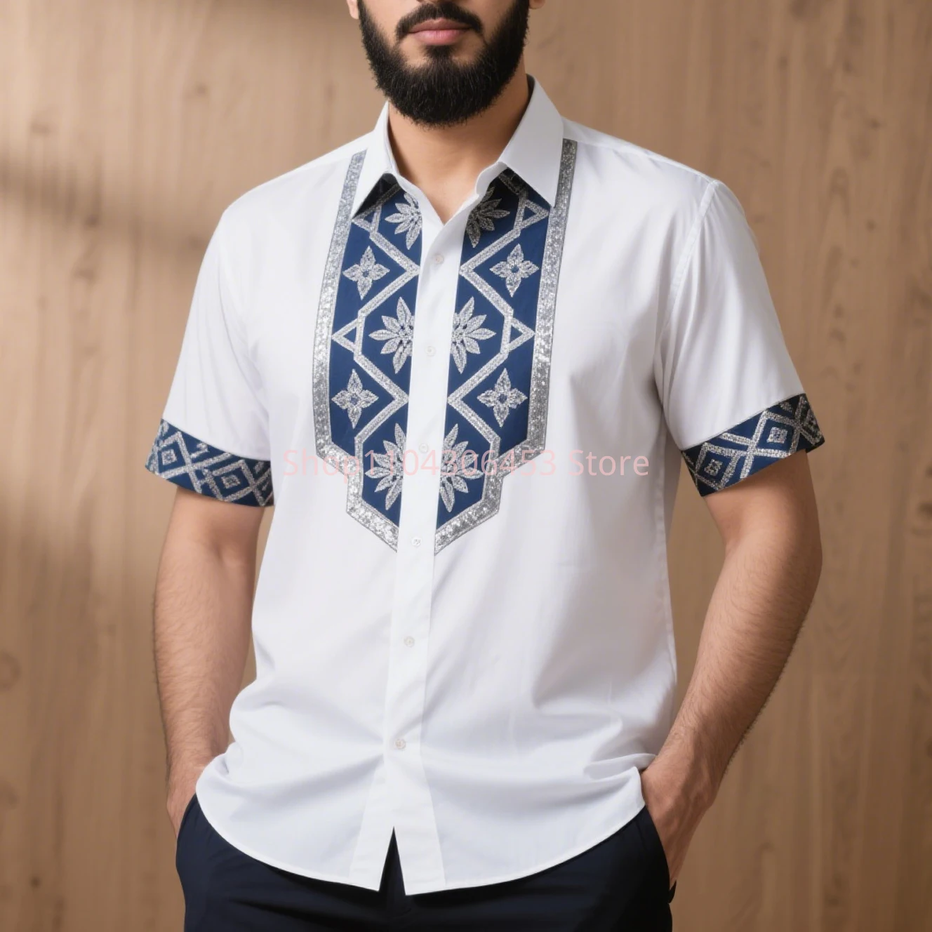 

Men Simple Retro Fashion Ethnic Pattern 3D Printed Short-sleeved Lapel Shirt Light Breathable Light Color Business Casual Party