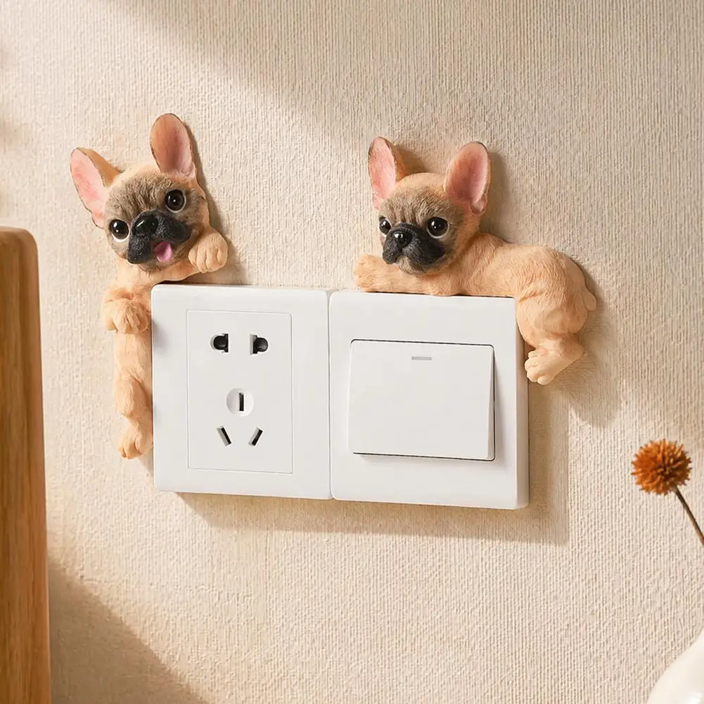 Bulldog Switch Sticker Cute Dog Switch Decor 3d Bulldog Resin Light Switch Cover Cute Cartoon Dog Wall Socket Decor for Bedroom view 6