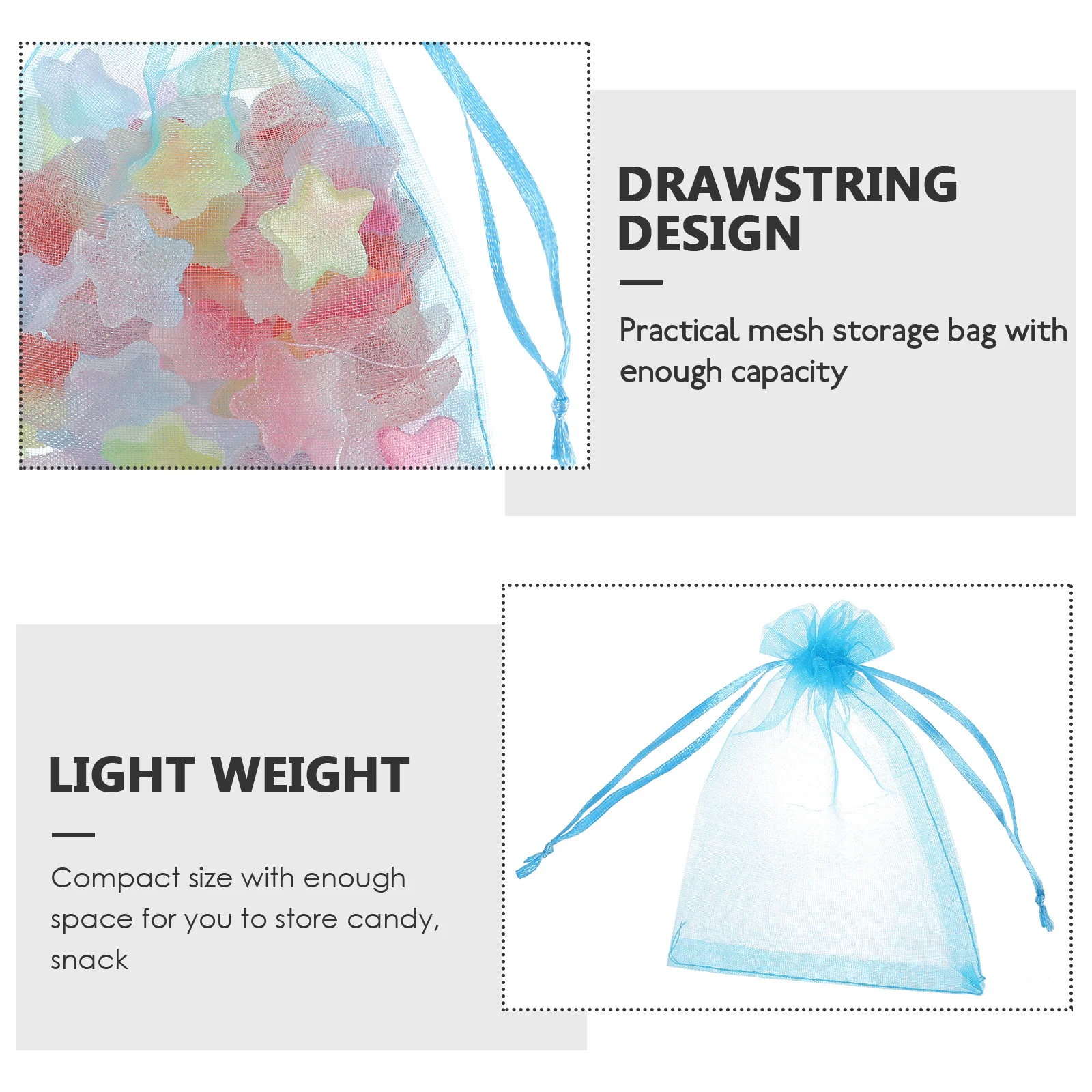 

100pcs Baby Gift Blue Mesh Drawstring Favor Bags for Party Baptism Wedding Birthday Church Hotels Treat Bags Storage Pouches