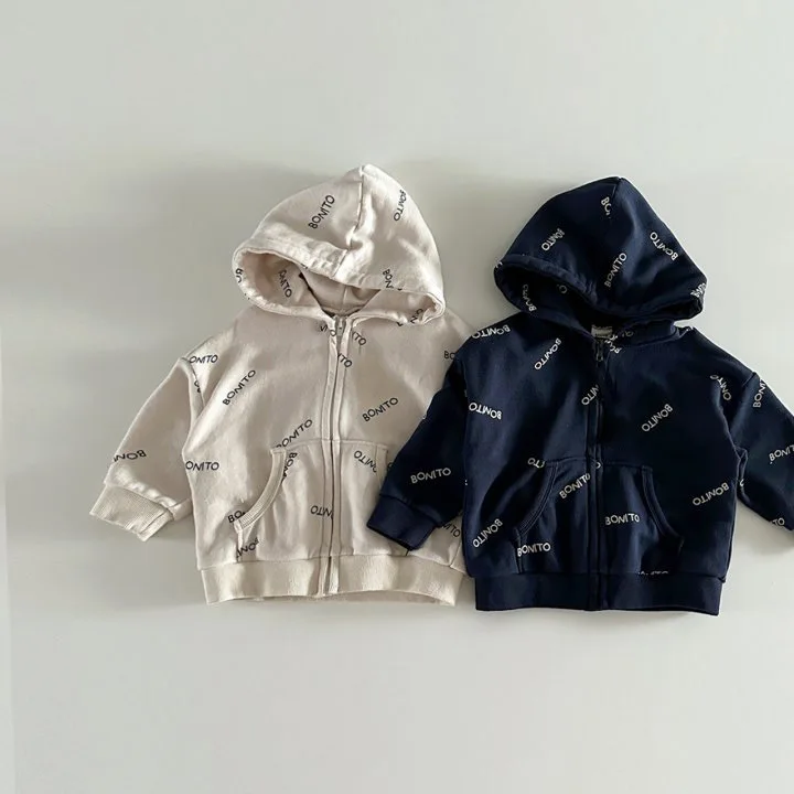 2026 Autumn New Baby Long Sleeve Letter Print Coat Cotton Children Casual Zipper Hooded Jacket Cotton Infant Boy Pocket Hoodie