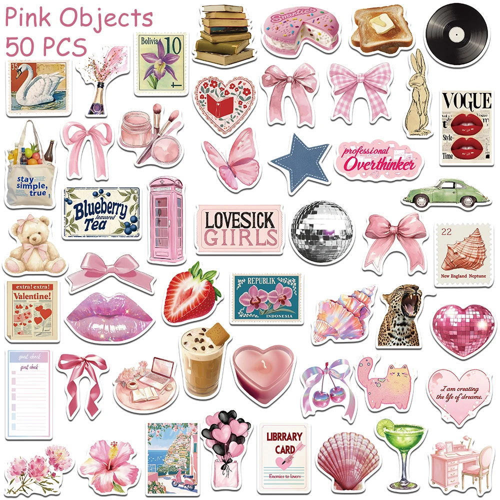 50 قطعة كائنات الوردي ملصقات الشارات للهاتف المحمول سجل القصاصات سكيت خوذة Graffiti بها بنفسك الكتابة على الجدران ملصقات الجمالية الهدايا الإبداعية