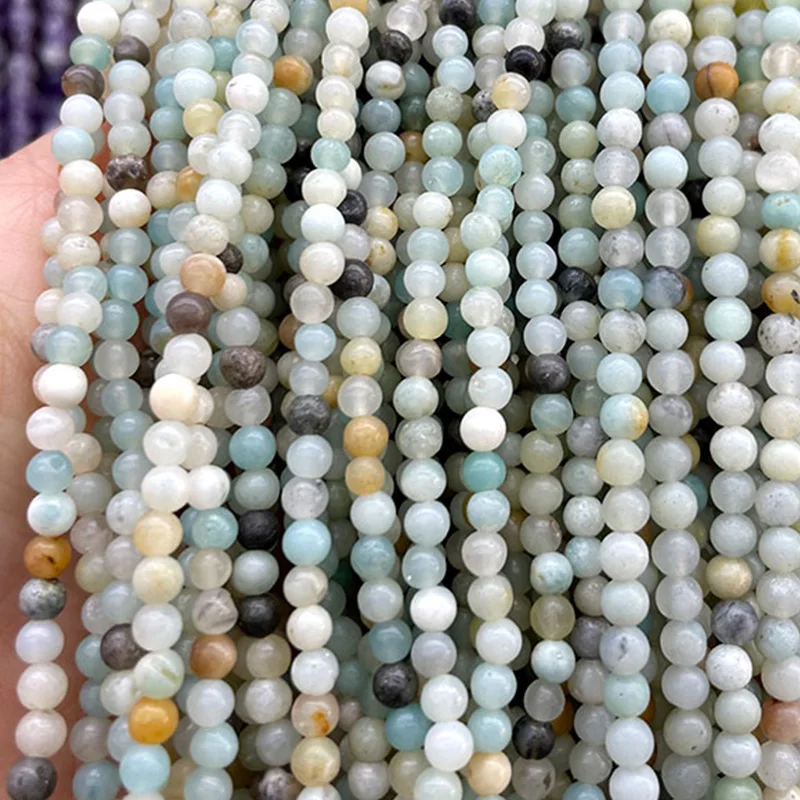 Natural Stone Beads 2 3 4MM Mix Color Amazonite Round Loose Spacer Bead for Jewelry Making DIY Bracelet Necklace Charm