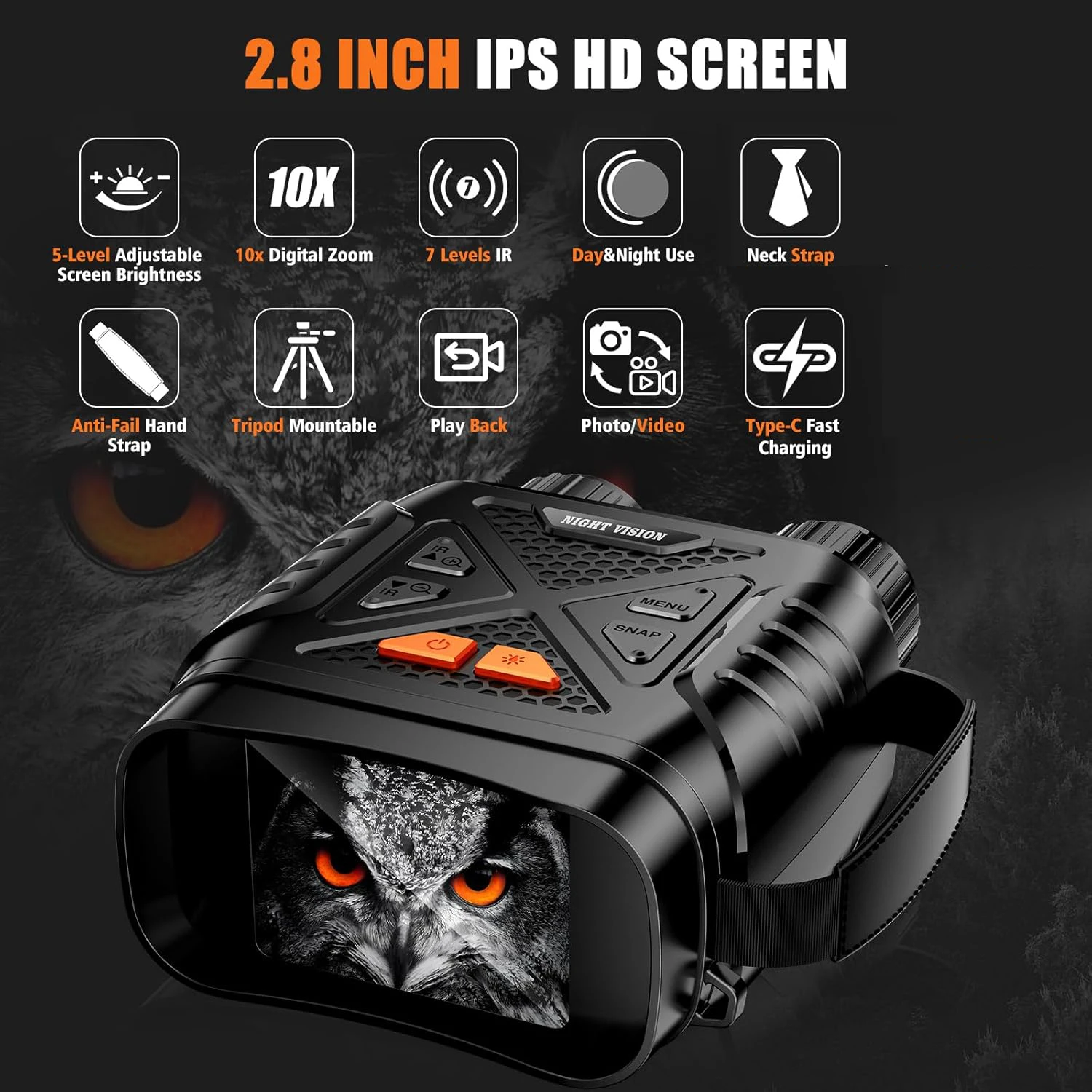 Night Vision Device 2.8inch 10x Digital 800m Full Dark Night Vision Binoculars 5W Infrared Telescope for Outdoor Exploration
