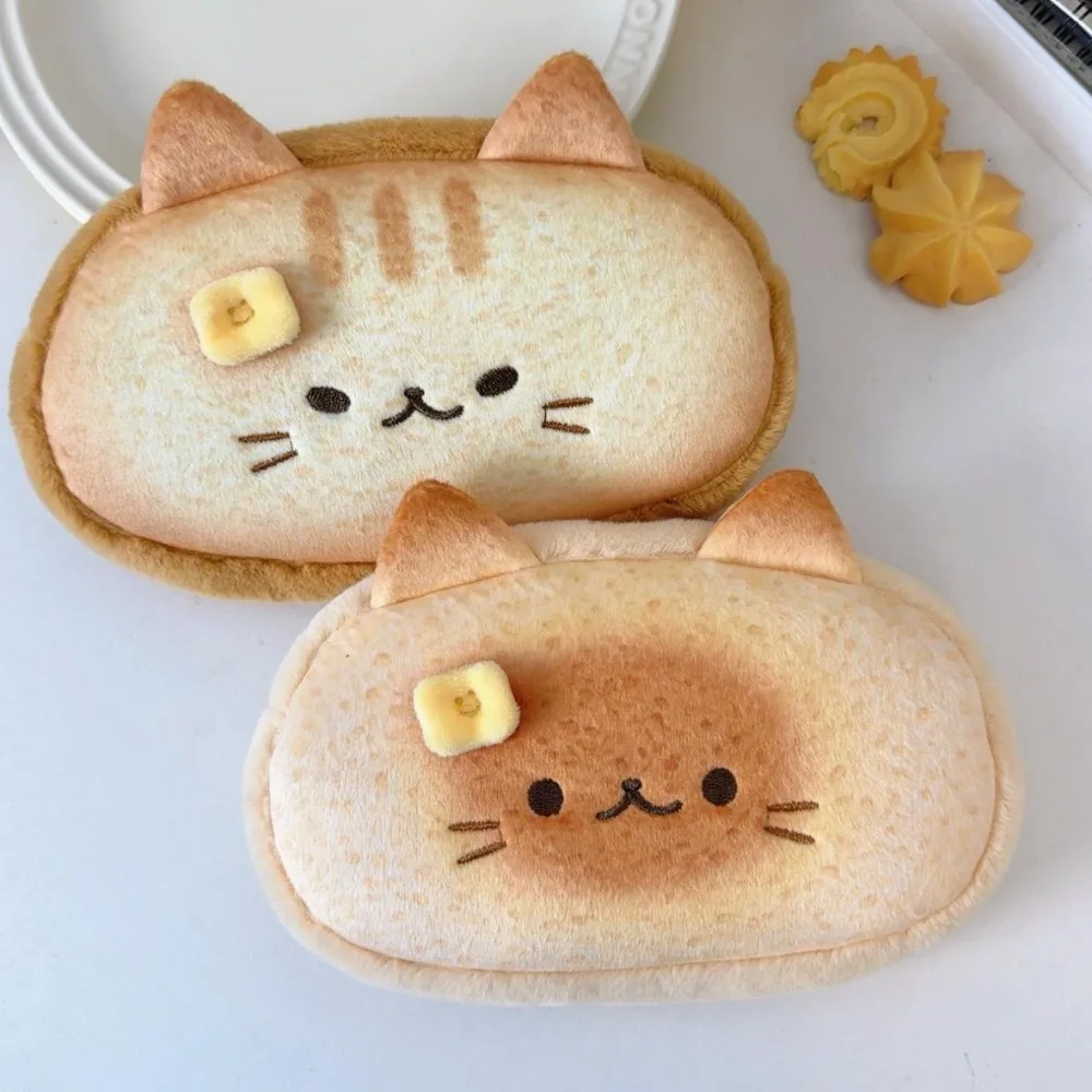 Funny Roast Bread Siamese Cat Pencil Bag Design Large Capacity Stationery Bag Cute Blusher Cat Plush Pencil Bag School