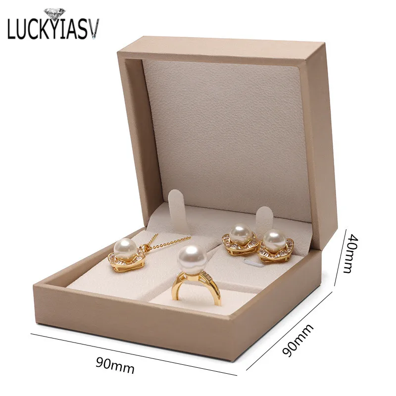 High Quality Leather Jewelry Ring Box Jewelry Gift Box Pair Ring Earrings Necklace Bracelet Box Jewlery Organizer Container 2023