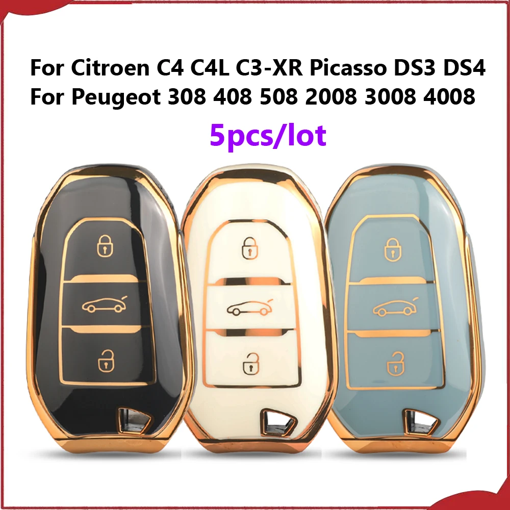 Jingyuqin New 5pcs Soft TPU Car Remote Key Case For Citroen C4 C4L C3-XR Picasso DS3 DS4 DS5 Peugeot 308 408 508 2008 3008 4008