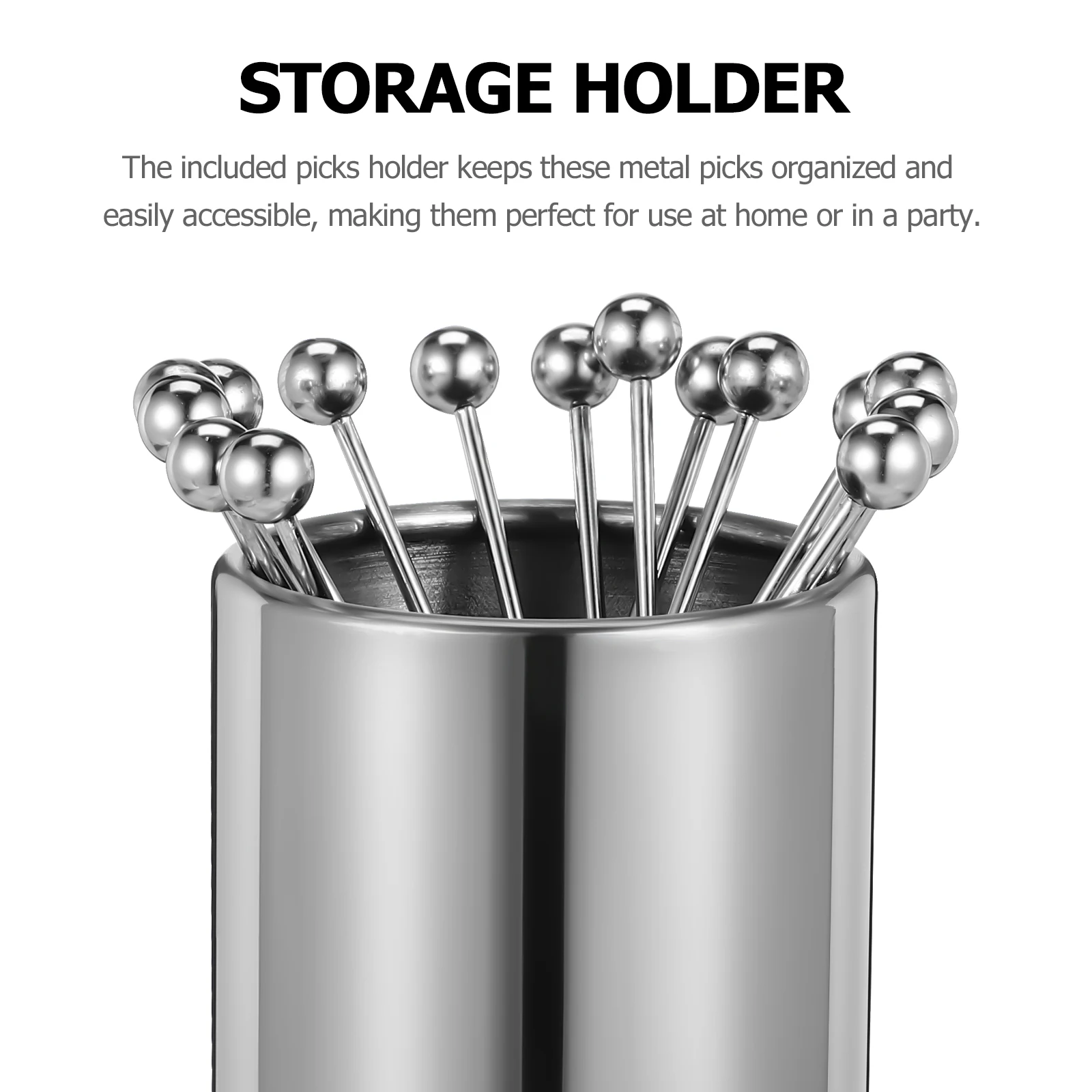 

16 Metal Cocktail Toothpicks 8x5 6cm Holder Set Stainless Picks Drinks Fruits Appetizers Party Skewers Bar Tools