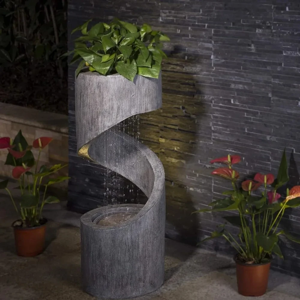 Outdoor Fountains Water LED Light, Curved Waterfall Stone Planter, Water Garden Waterfall, 31.3”HFountains