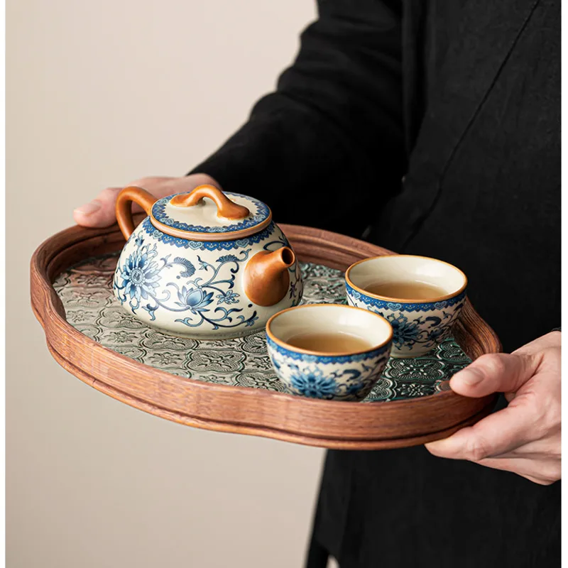 

High-grade Household Tea Making Pot, Blue and White Ru Kiln Pu'er Teapot,Exquisite Antique Tea Mugs, Glass Tray, Chinese Tea Set