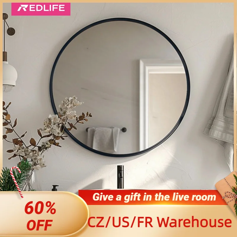 REDLIFE-Bathroom Vanity Mirror ,Metal Framed Matte Mirror, Tempered Glass, Anti-Rust, No Distortion, Shatter-Proof, 30 