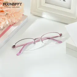 Lunettes de lecture rétro Anti-fatigue pour femmes, demi-monture en alliage métallique, de haute qualité, presbytes violets, dioptrie de + 1.0 à + 4.0